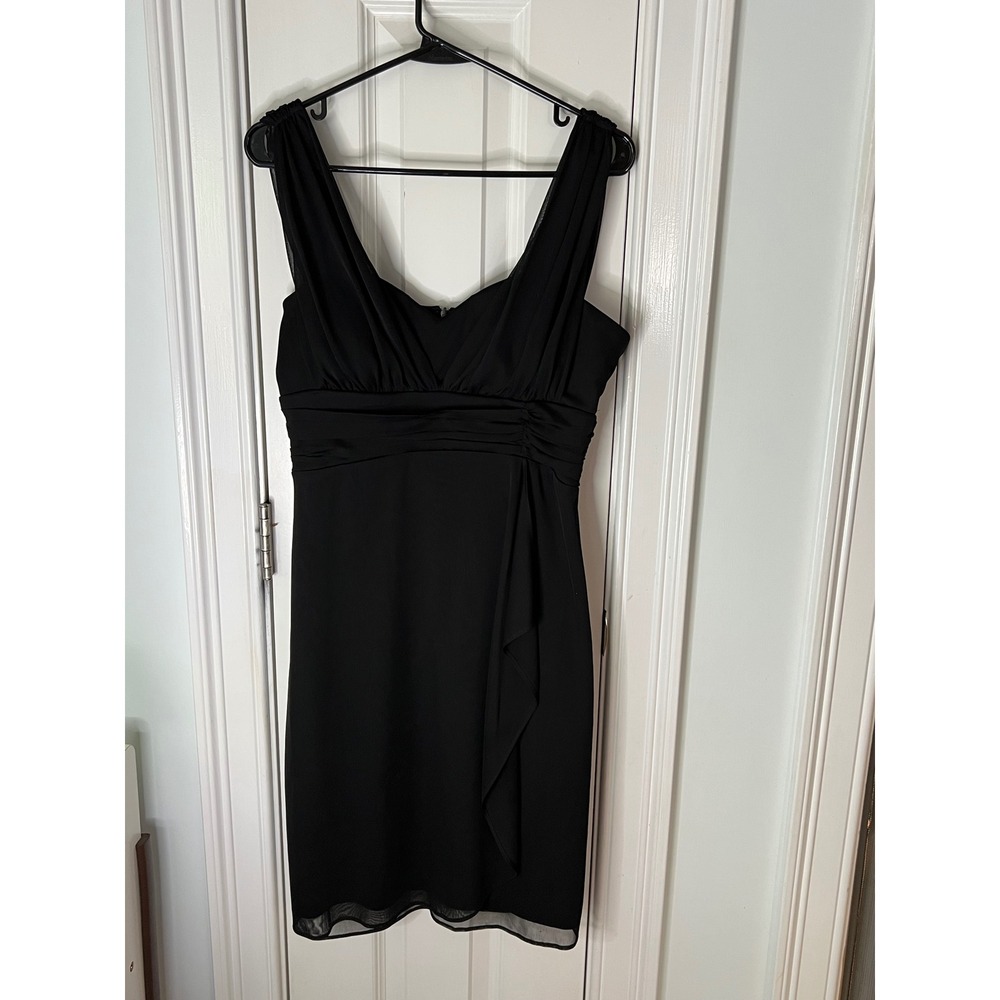 Scarlett Nite Womens Black V-Neck Pleated Ruffle Cocktail Dress Size 10
